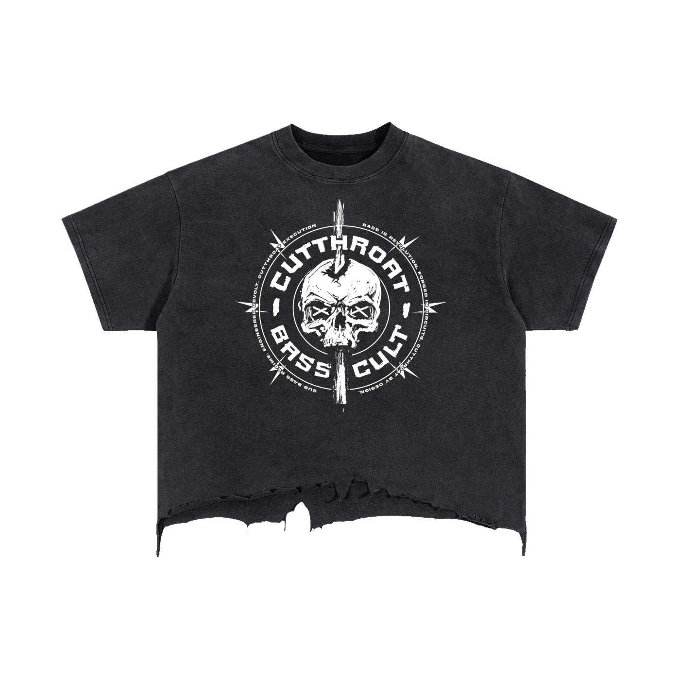 Bass Skull - Vintage Wash Boxy Distressed Hem T-Shirt