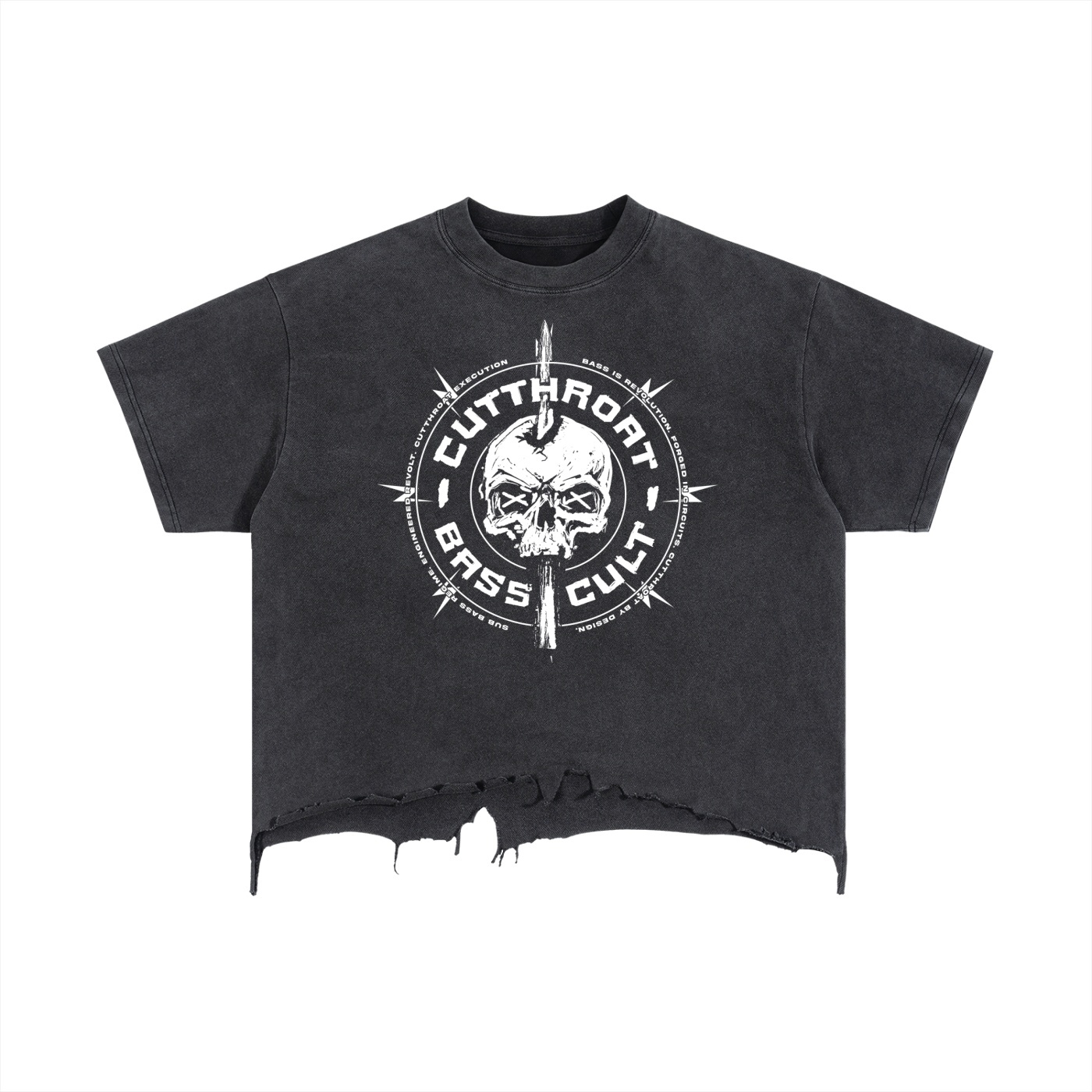 Bass Skull - Vintage Wash Boxy Distressed Hem T-Shirt - Image 13